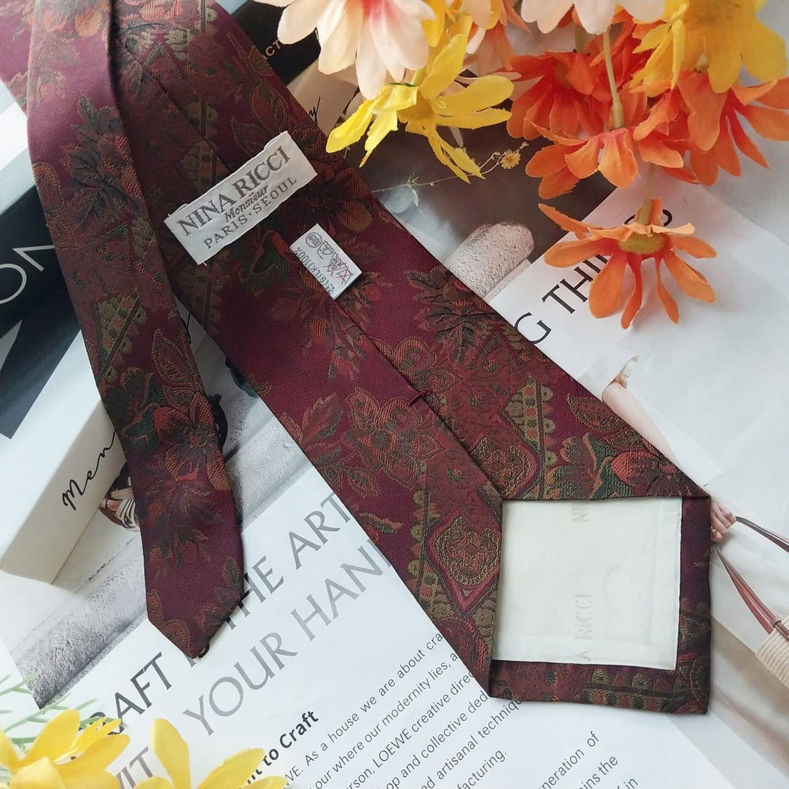 니나리치 와인 플라워 페이즐리 패턴 넥타이 9cm A+~A등급 K2951 상품이미지5