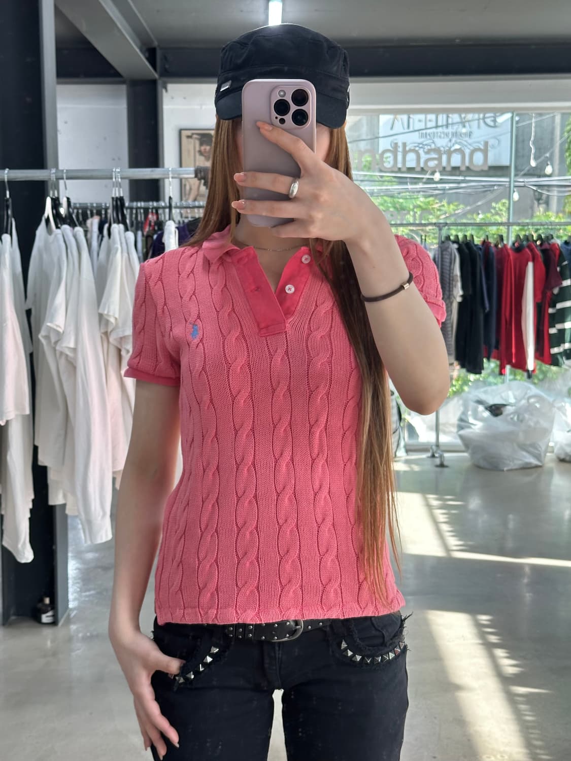 폴로 큐알텍 포니 피그먼트워시드 꽈배기 Pk반팔니트 핑크 상품이미지1