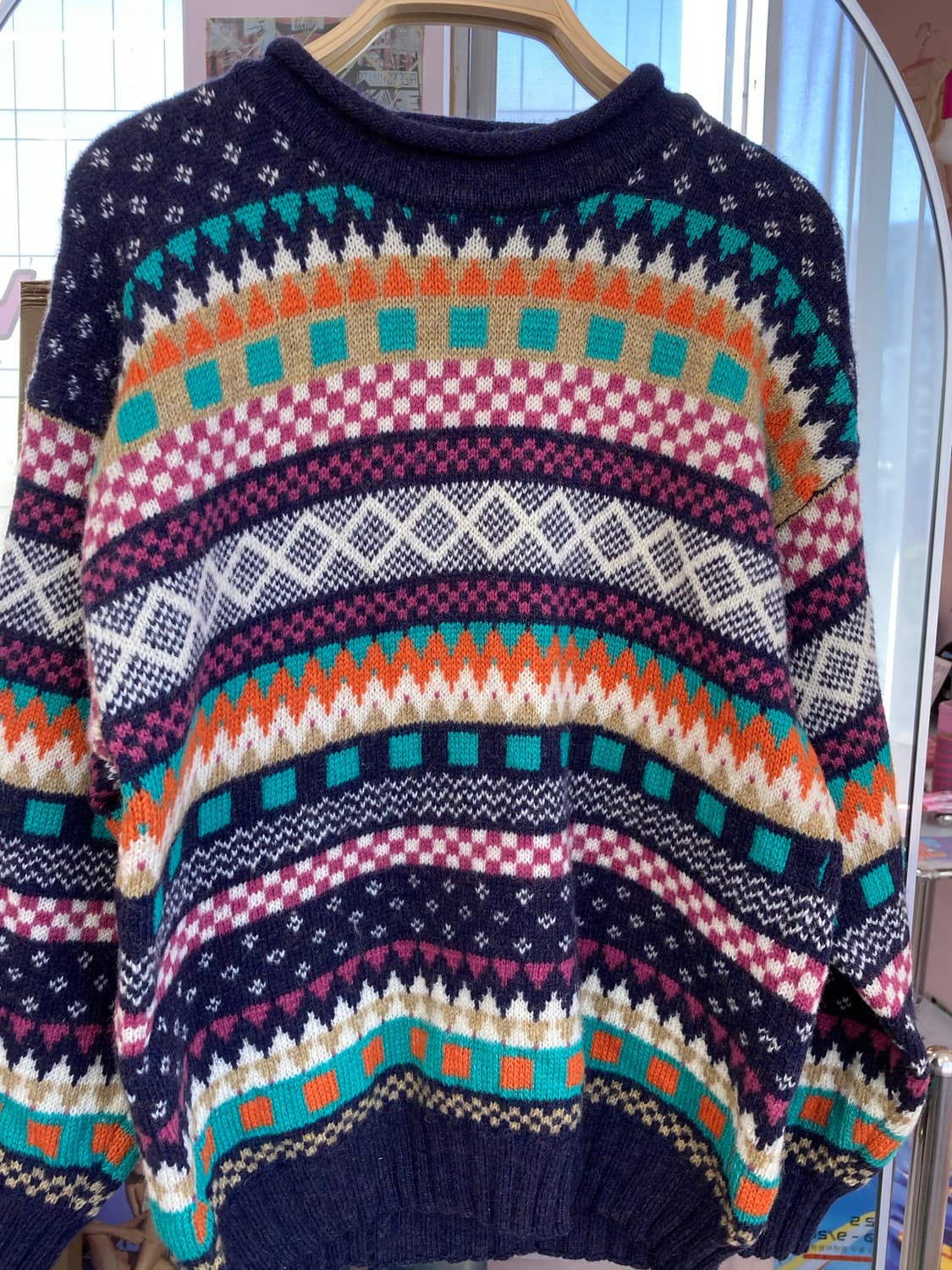 울 100% 빈티지 노르딕 패턴 라운드 니트 상품이미지2