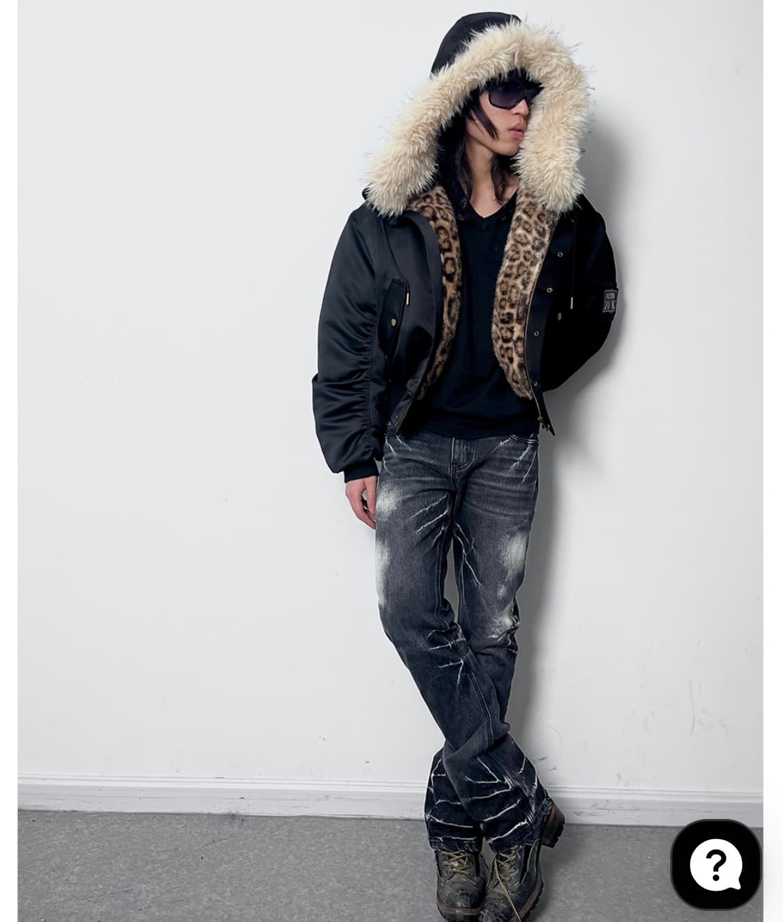 no E mosen 레오파드 후드 퍼 크롭 항공점퍼 상품이미지4