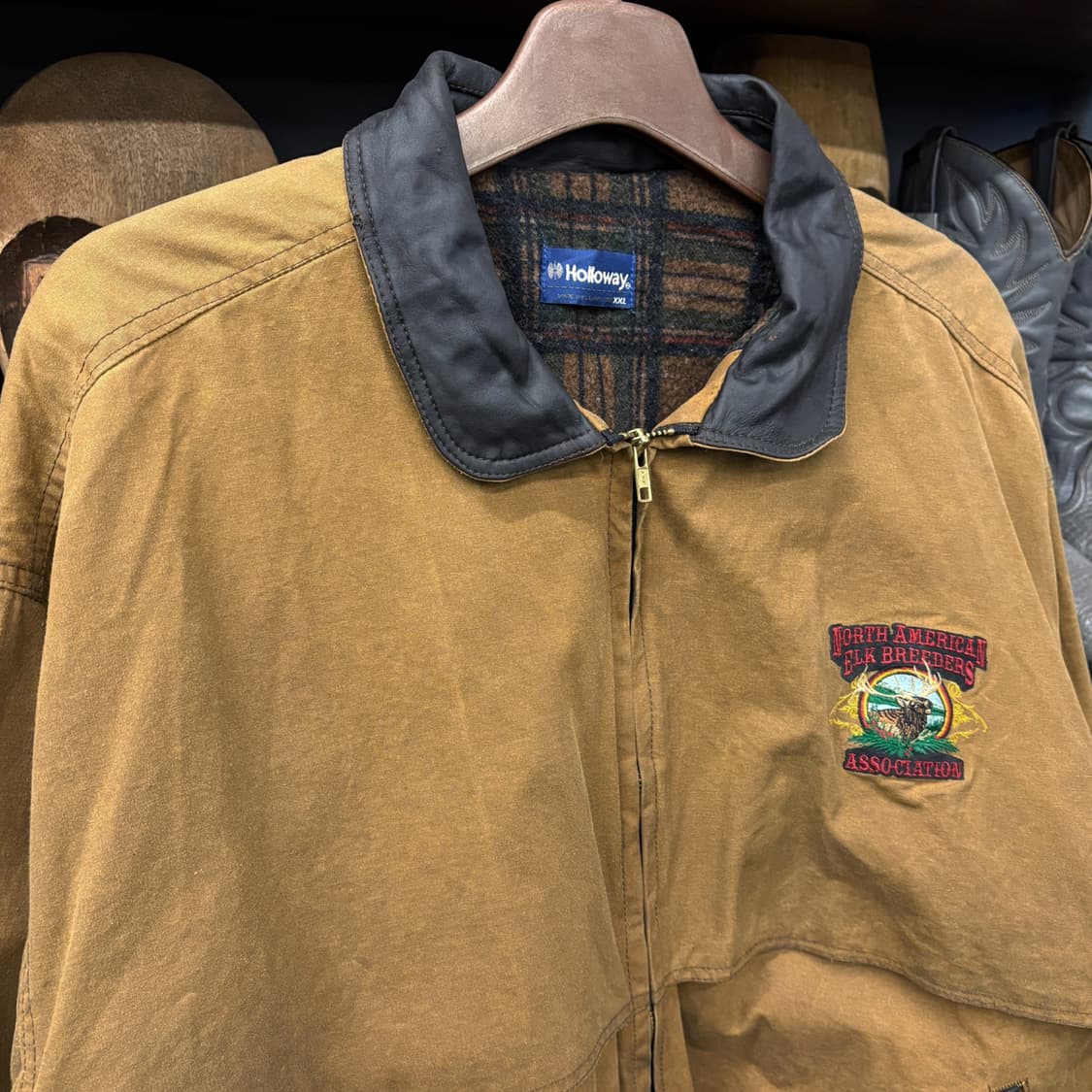 90s Holloway 체크 울 블랭킷 왁스코튼 유니온 워크자켓 N610 상품이미지3