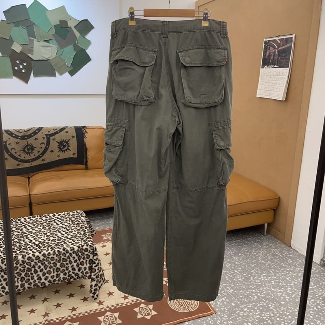 빈티지 스트릿 힙합 멀티포켓 올리브카키 카고팬츠 32인치 C09721 상품이미지4