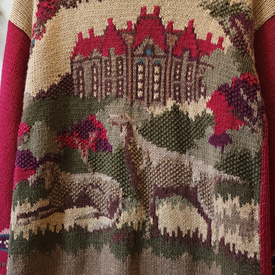 90s 빈티지 핸드메이드 니트 원피스 컨트리 강아지 프린팅 코튼 니트 M 상품이미지6