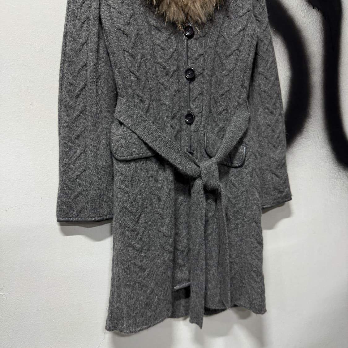 VTG 빈티지 리얼 폭스퍼 꽈배기 패턴 롱 로브 니트 가디건 상품이미지4