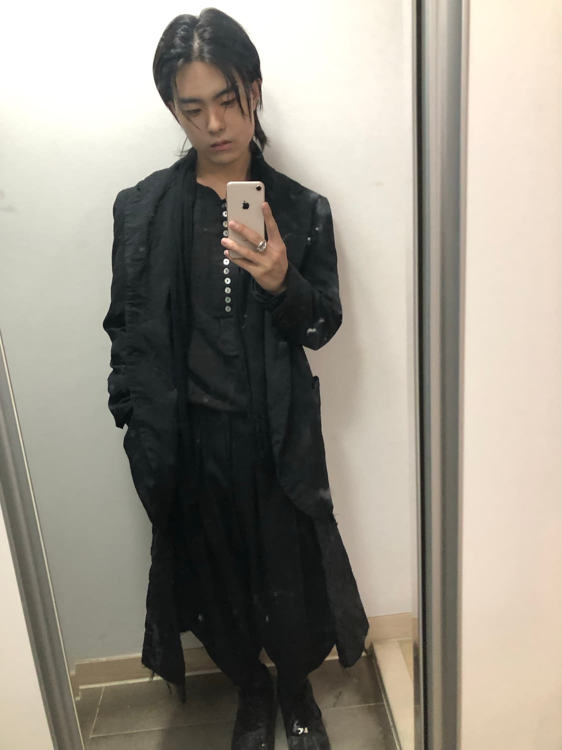 블랙 꼼데가르송 하이넥 리버서블 도킹 코트 상품이미지2