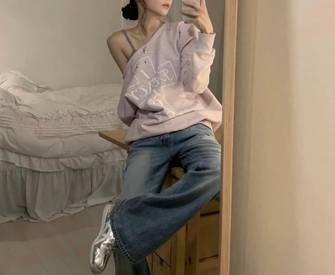 팬시클럽 프로스 오프 숄더 스웻셔츠 핑크 상품이미지1