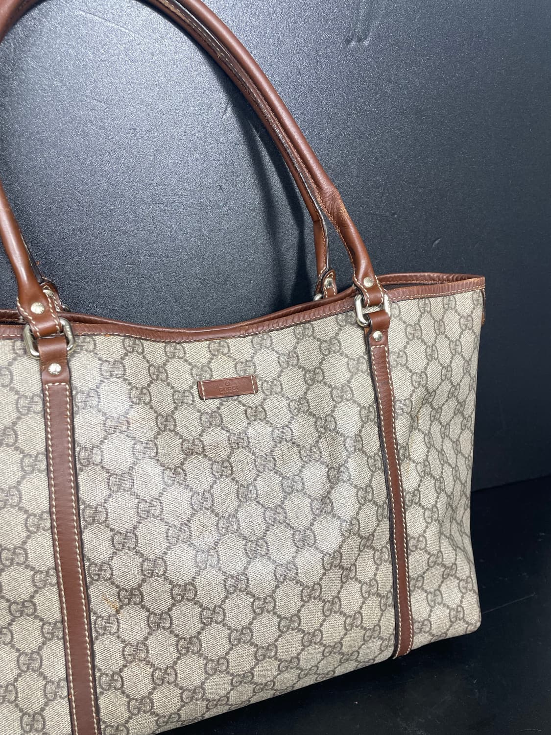 GUCCI 구찌 GG 수프림 브라운 레더 트리밍 쇼퍼 숄더백 상품이미지6
