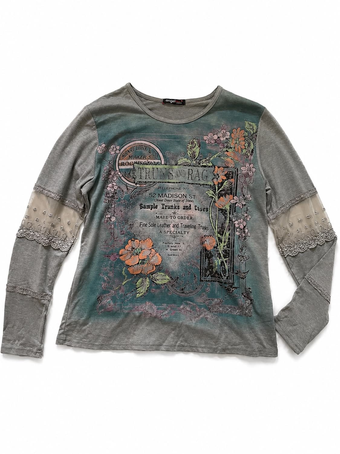     빈티지 플라워 그래픽 레이스 롱슬리브 티 상품이미지1