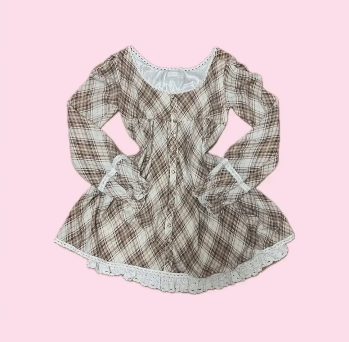 리즈리사 라떼갸루 체크 레이스 튜닉 원피스 짜잔씨 상품이미지1