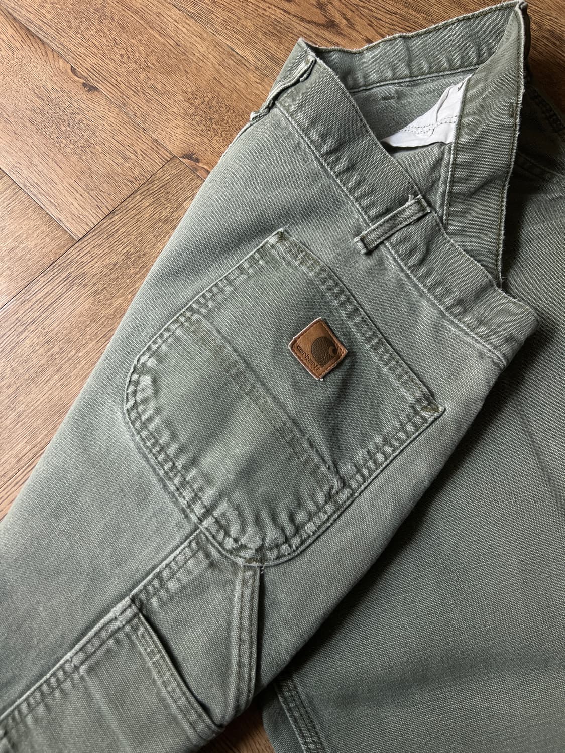 [40]칼하트 USA 빈티지 페이딩 모스그린 싱글니 카펜터 워크 팬츠 상품이미지4