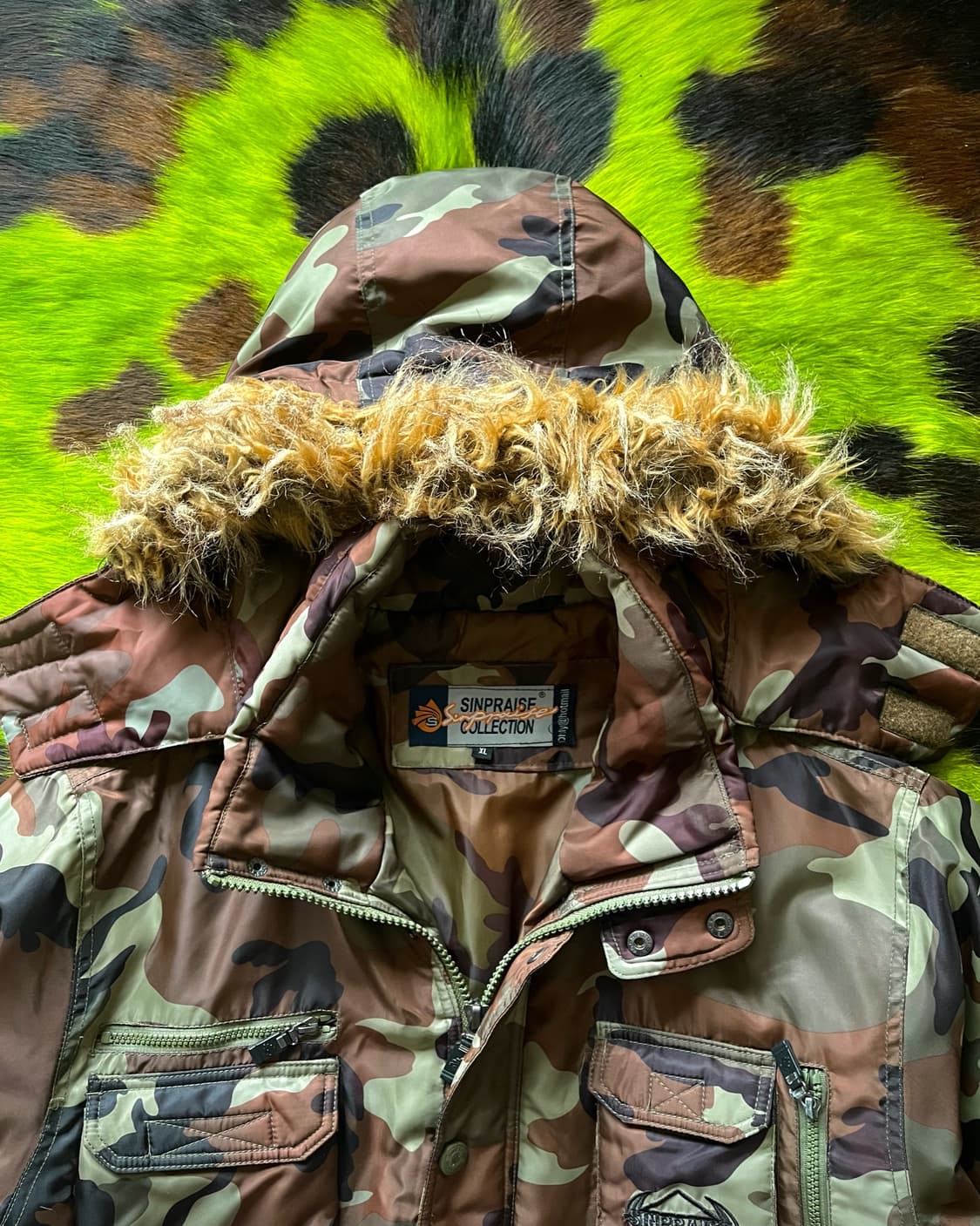 90-00s Vintage Y2K Camo Fur Hood Padding 상품이미지7