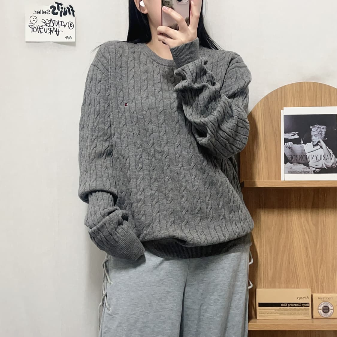 [정품] 타미 그레이 프리미엄 램울 꽈배기 니트 [ XL ] 상품이미지1
