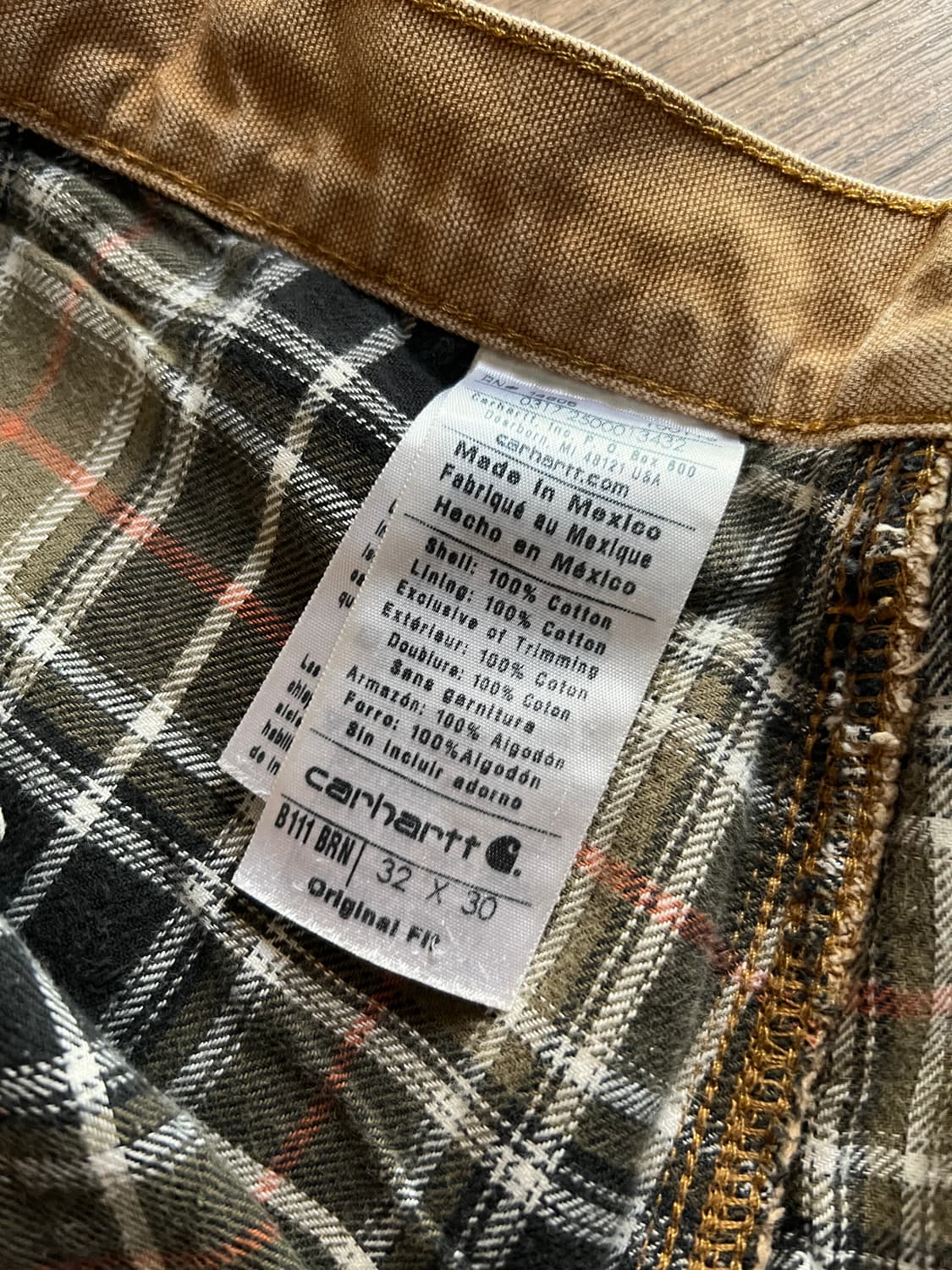 [32]칼하트 USA 체크 라이닝 더티워싱 브라운 싱글니 카펜터 워크팬츠 상품이미지6