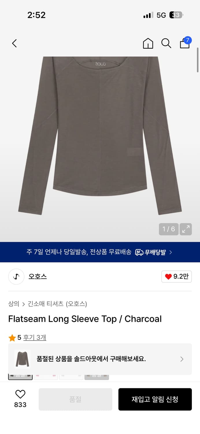 Flatseam Long Sleeve Top / Charcoal 상품이미지1