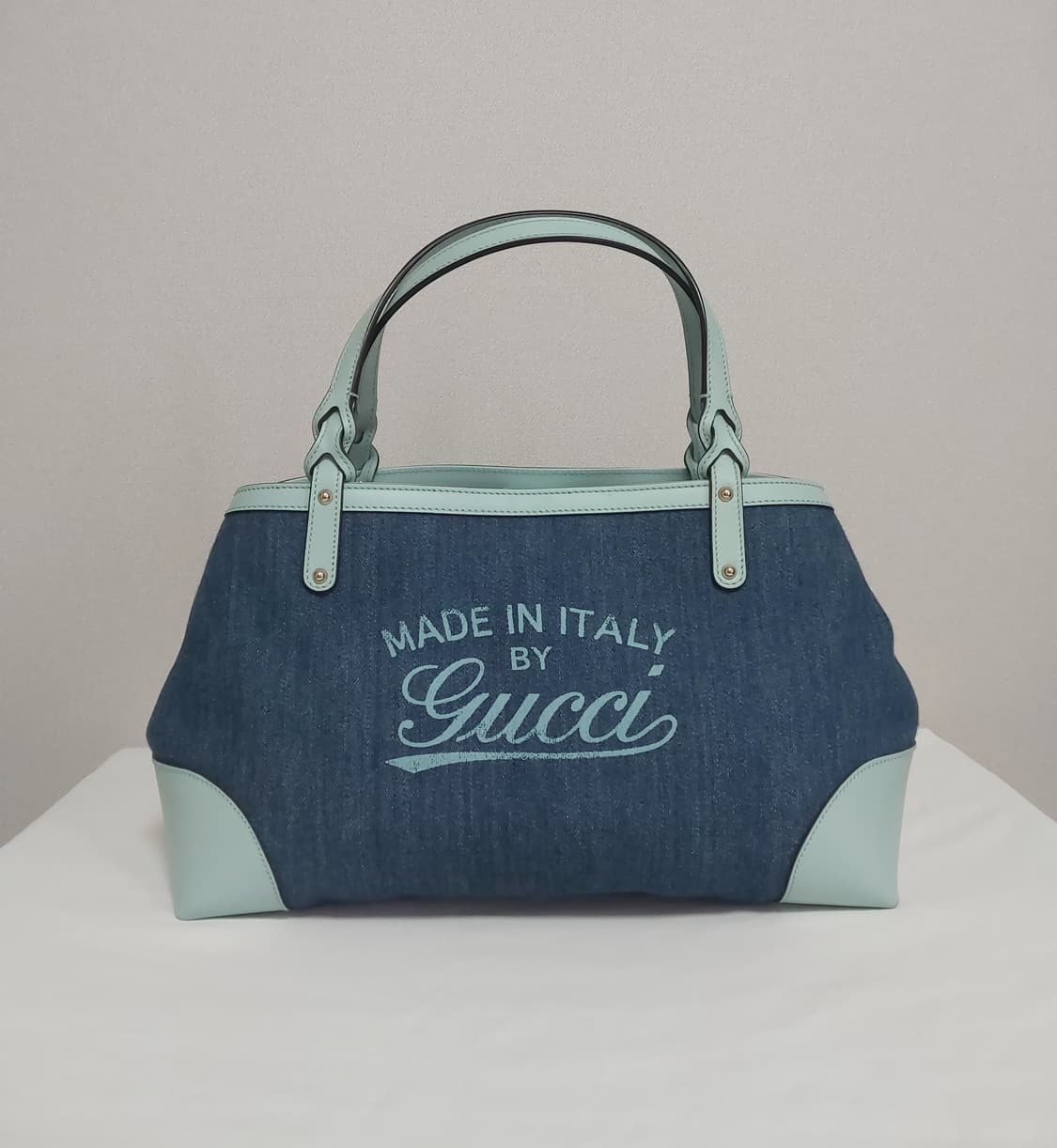 구찌 블루 데님 민트 레더 크래프트 토트백 (정품) 상품이미지1