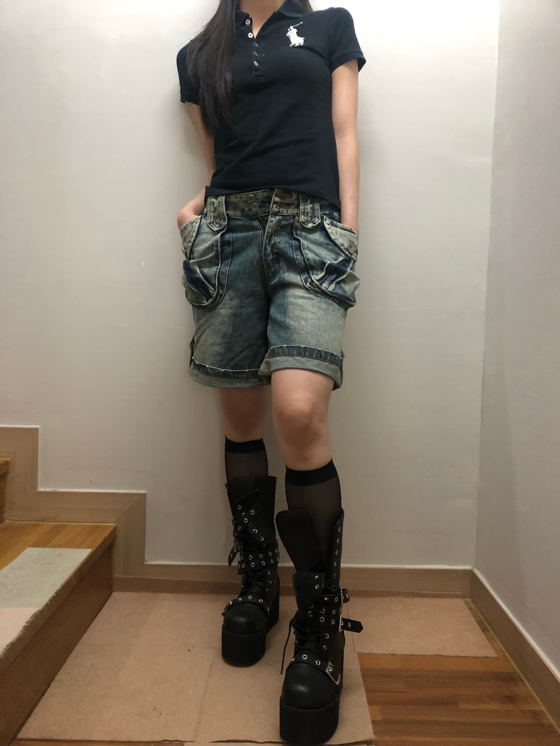 빈티지 데님 워싱 버뮤다 팬츠 상품이미지8