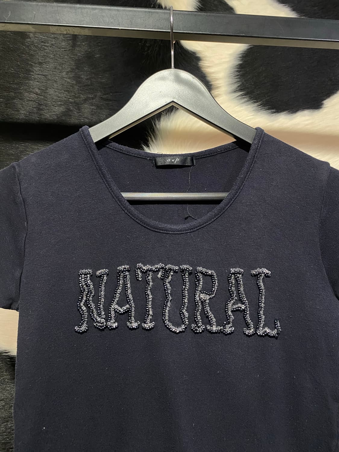 Japanese vtg natural 비즈 자수 반팔 티셔츠 상품이미지2