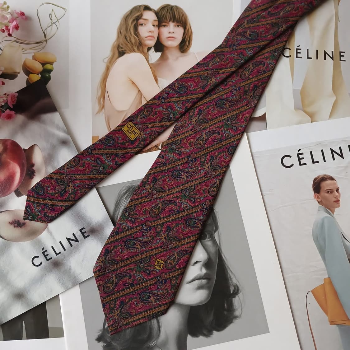 셀린느 실크 퍼플 페이즐리 패턴 넥타이 8cm A등급 A19304
 상품이미지4