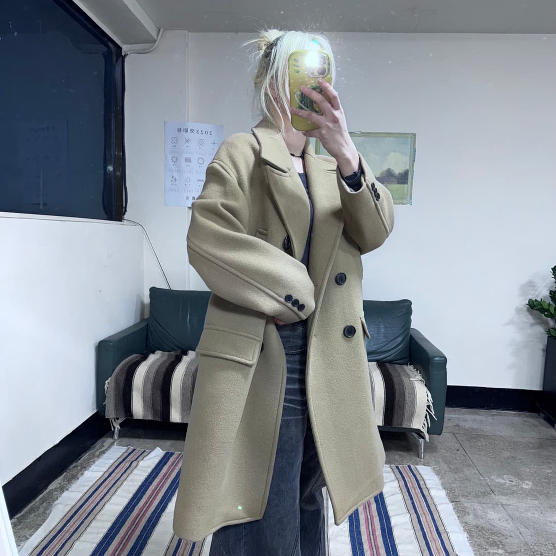 투티/0088 톰보이 베이지 더블버튼 롱 코트 상품이미지2