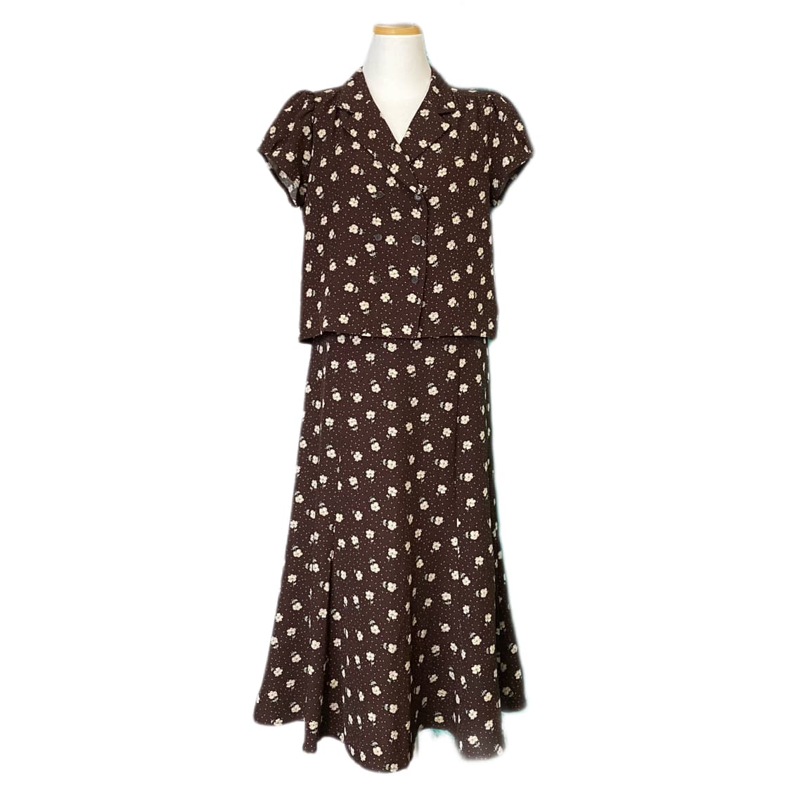 플라워 카라 반팔자켓 머메이드 스커트 세트 상품이미지2