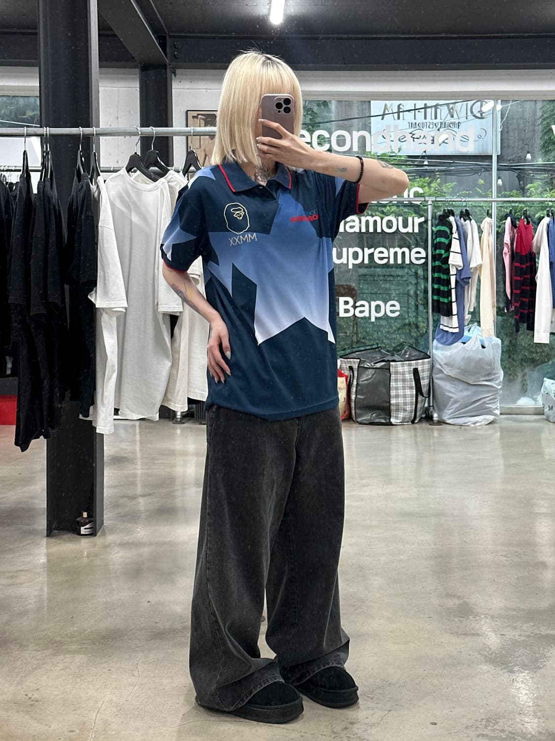 베이프 20ss 스타 메쉬 사루 카라 반팔티  상품이미지4