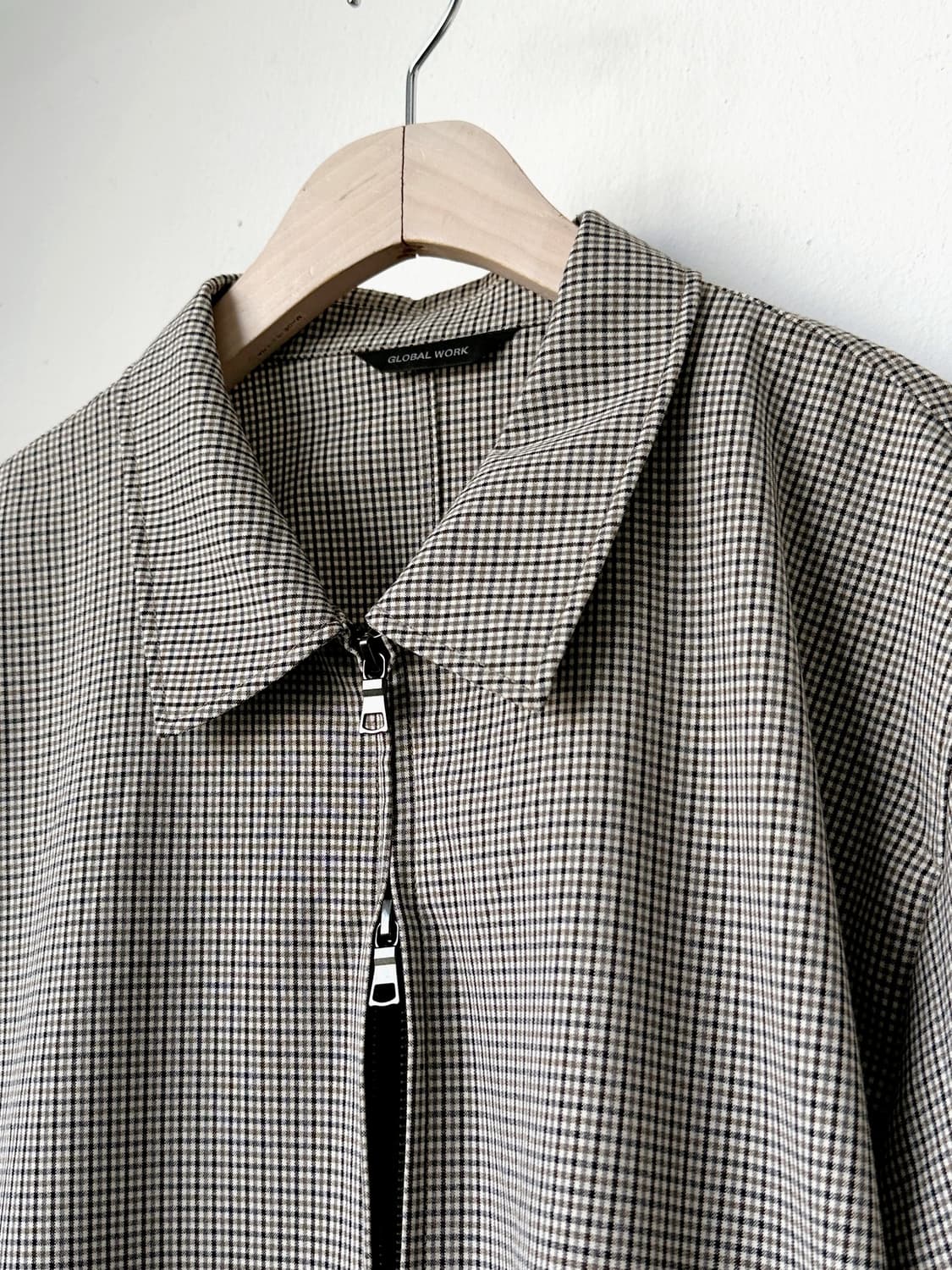 High count rayon poly check 2way zip blo 상품이미지2