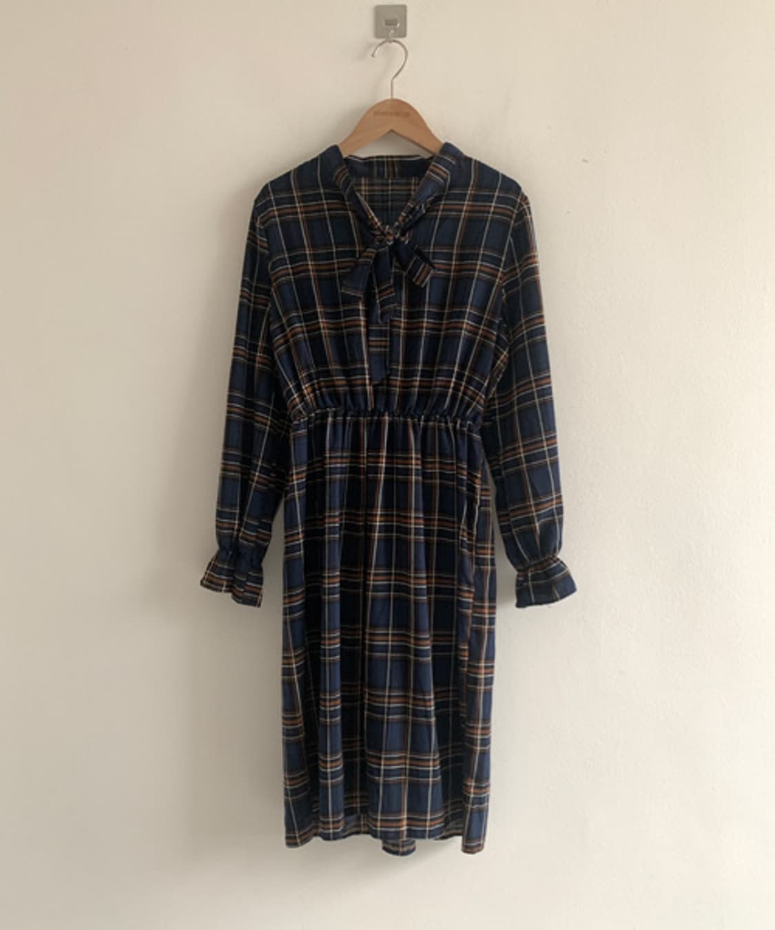 Check Ribbon Neck Dress 상품이미지2