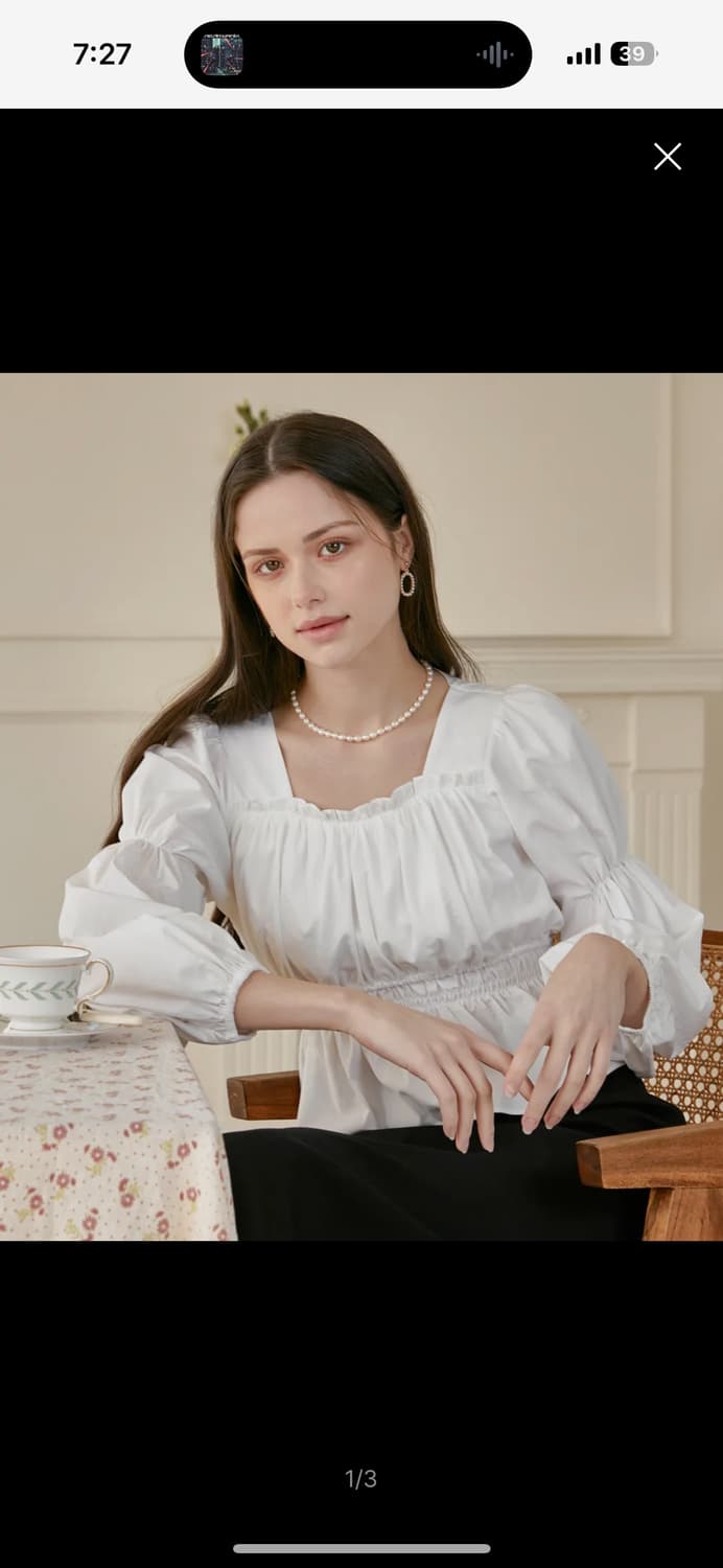 리로에 밴딩 화이트 블라우스 상품이미지1