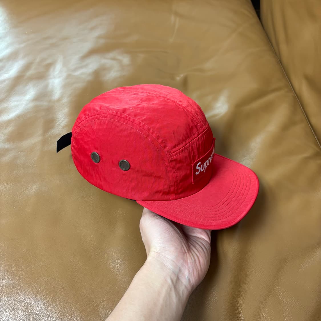 슈프림 캠프캡 모자 박스로고 워시드 나일론 레드 상품이미지3