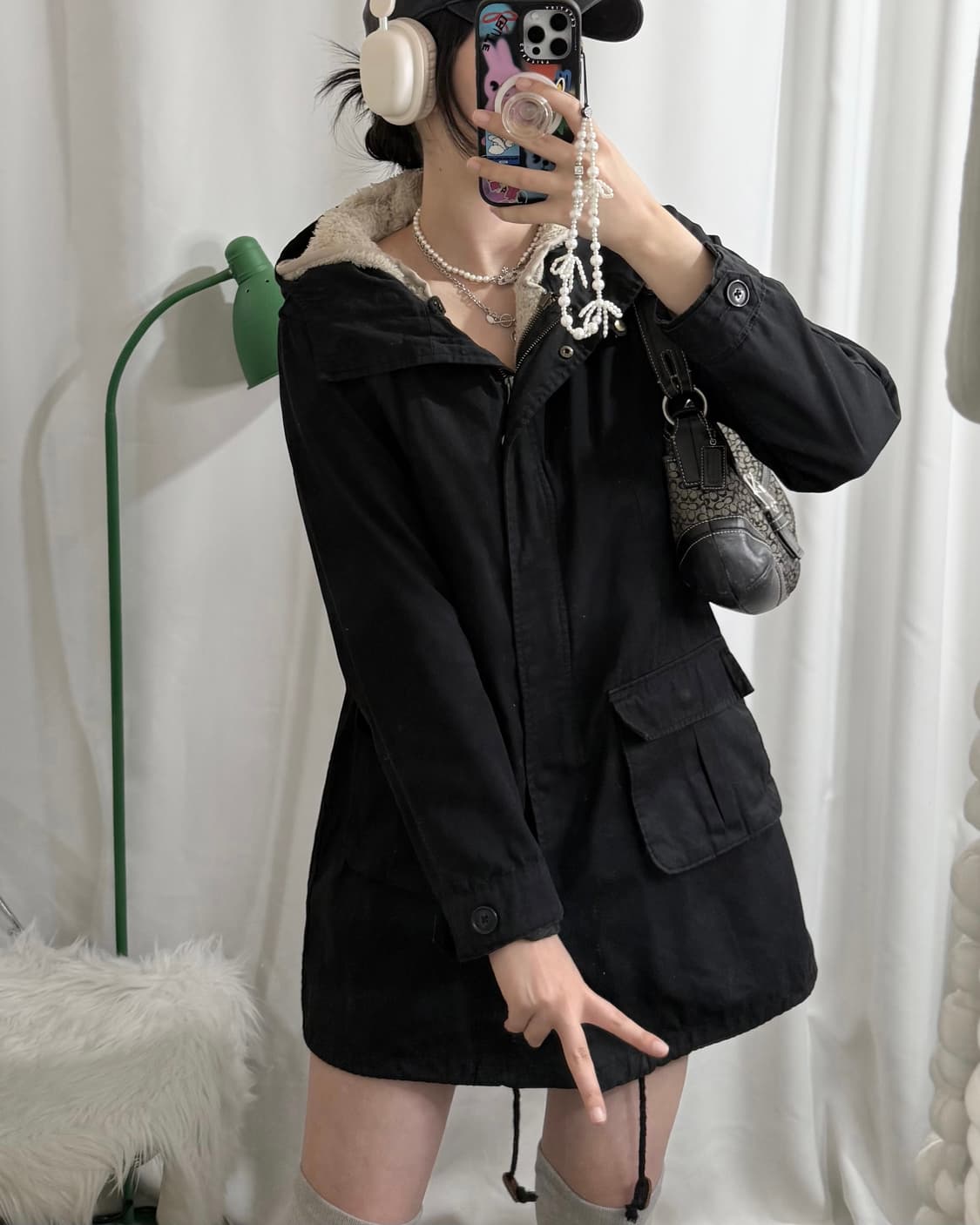 블랙 넥 버클 후드 야상 자켓 상품이미지3