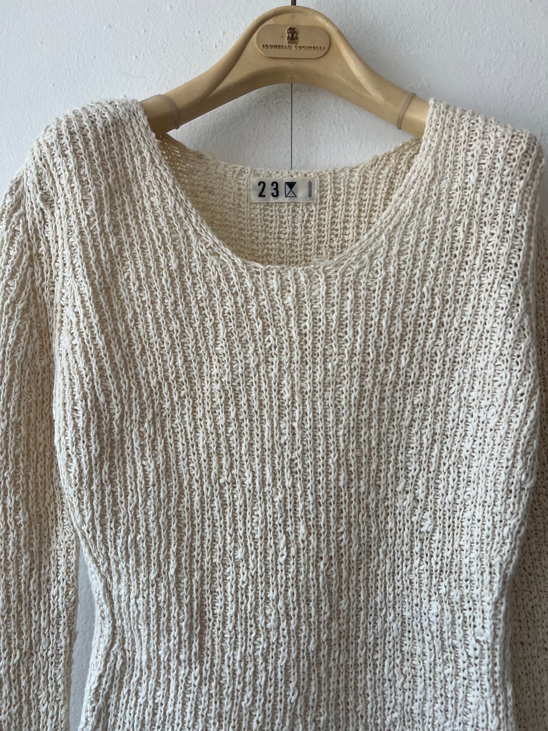 일본수입 23구 여성 크림아이보리 크로셰니트 코튼라운드니트 상품이미지1