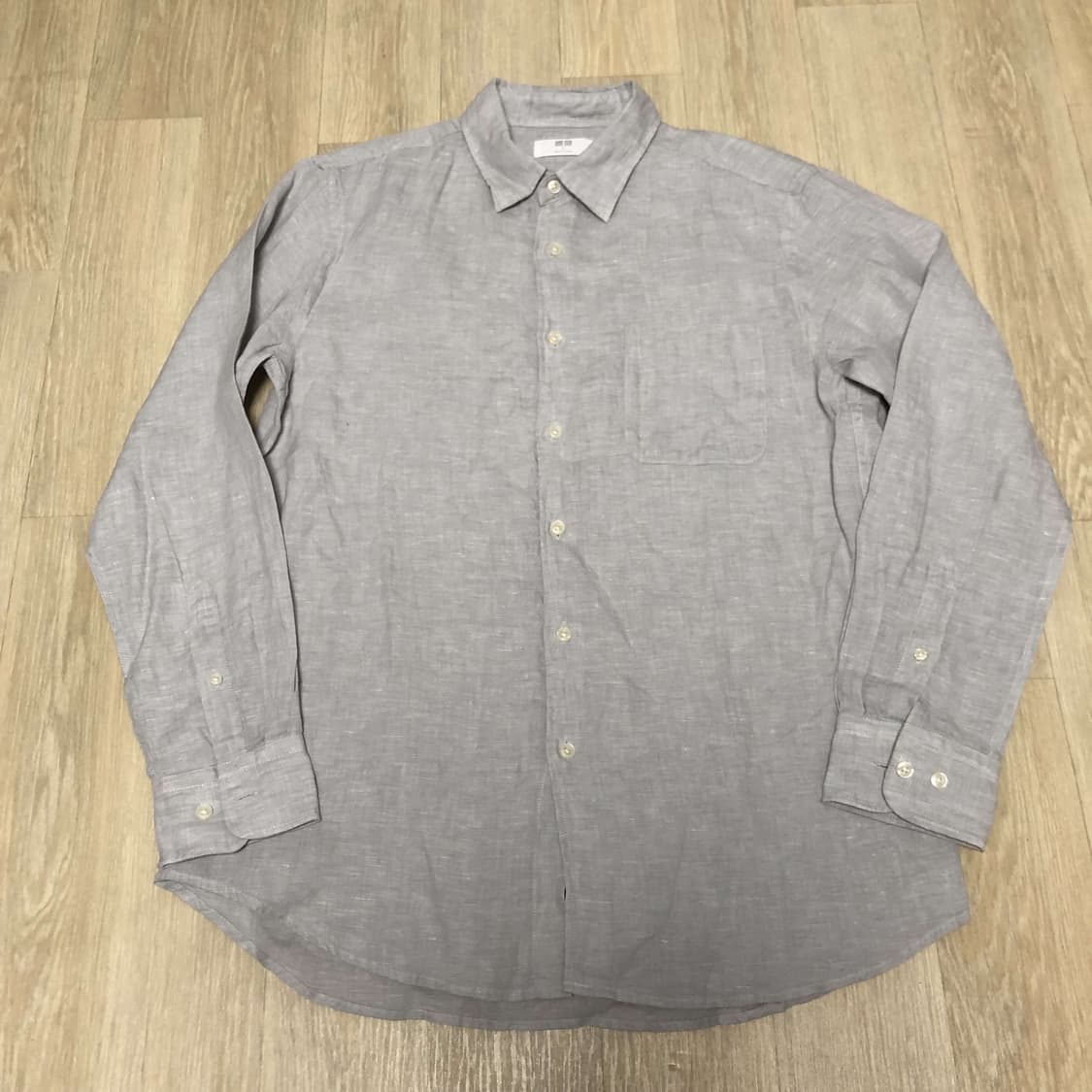(L) 유니클로 UNIQLO 프리미엄 린넨 셔츠 그레이 유니클로 린넨셔츠 상품이미지1