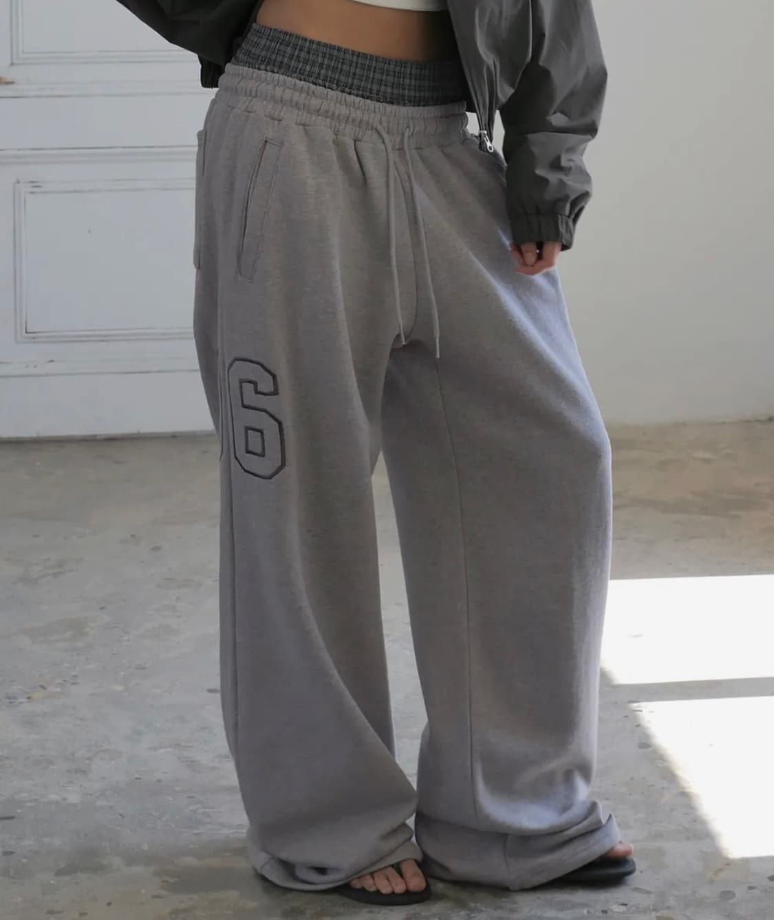 Check Layered 96 Wide 2way Jogger - Gray 상품이미지1