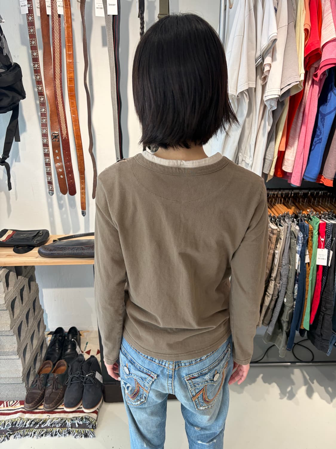MINIBE JEAN 타이포그래피 헨리넥 롱슬리브 S 상품이미지7