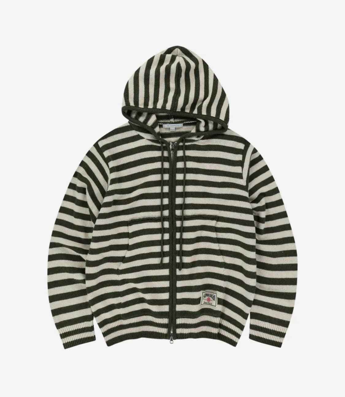 슬로우애시드 스트라이프 니트 후드집업 카키 상품이미지1