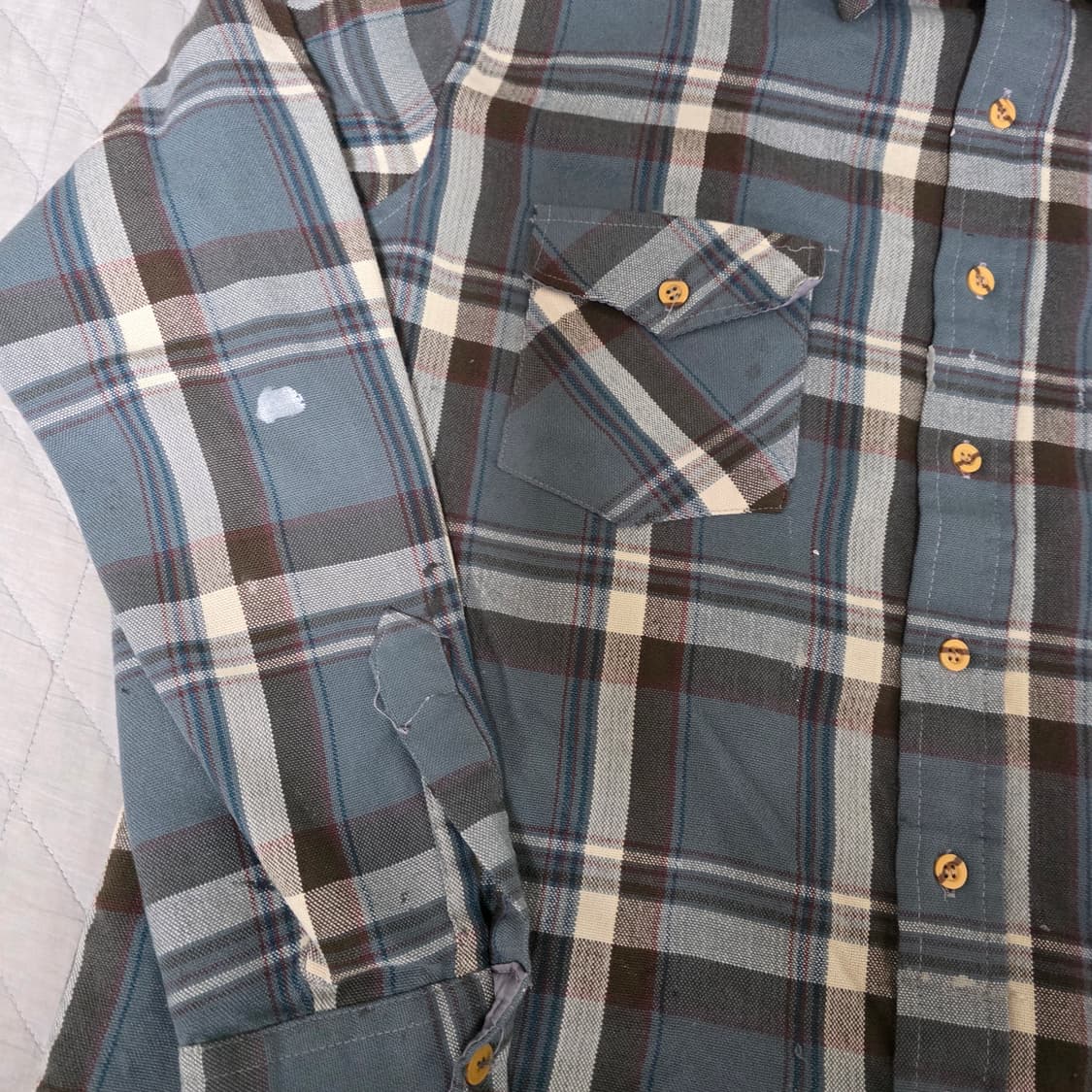 [L] 90s 러기드웨어 플란넬 체크 셔츠 페인팅, 페이드 상품이미지3