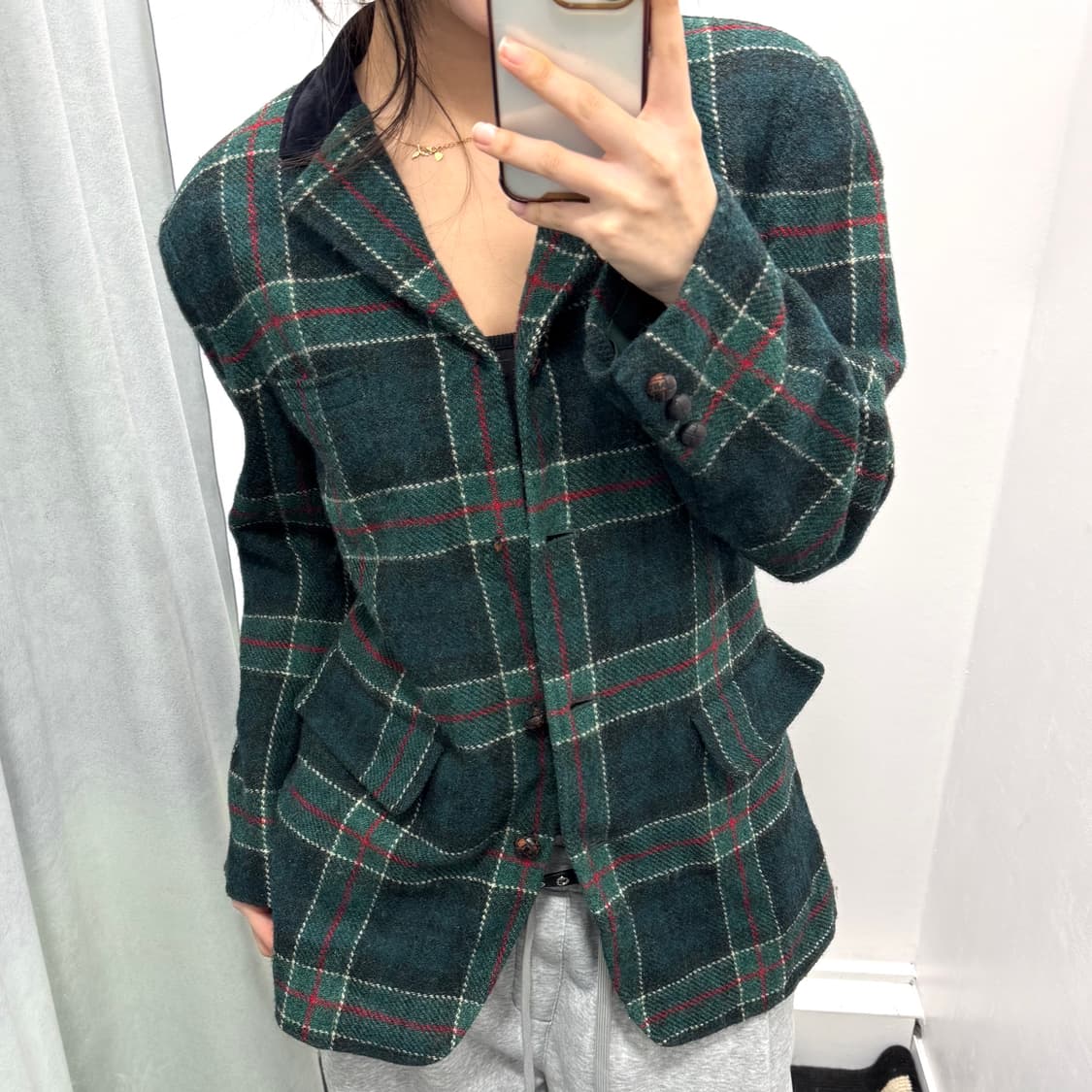 해리스트위드 그린 체크 모자켓 상품이미지2
