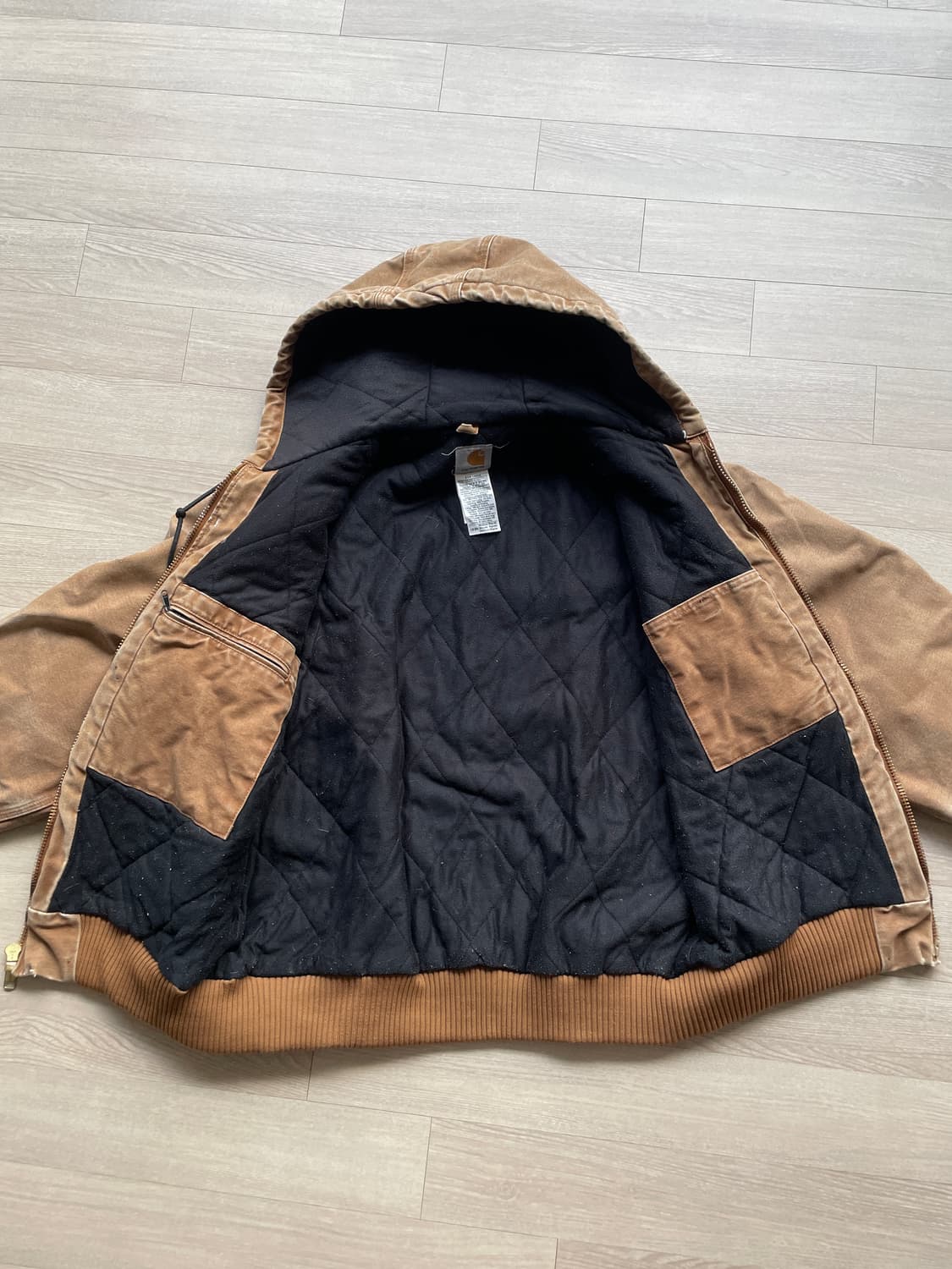 칼하트 j130 BRN 브라운 액티브 자켓 샌드스톤 빈티지 상품이미지6