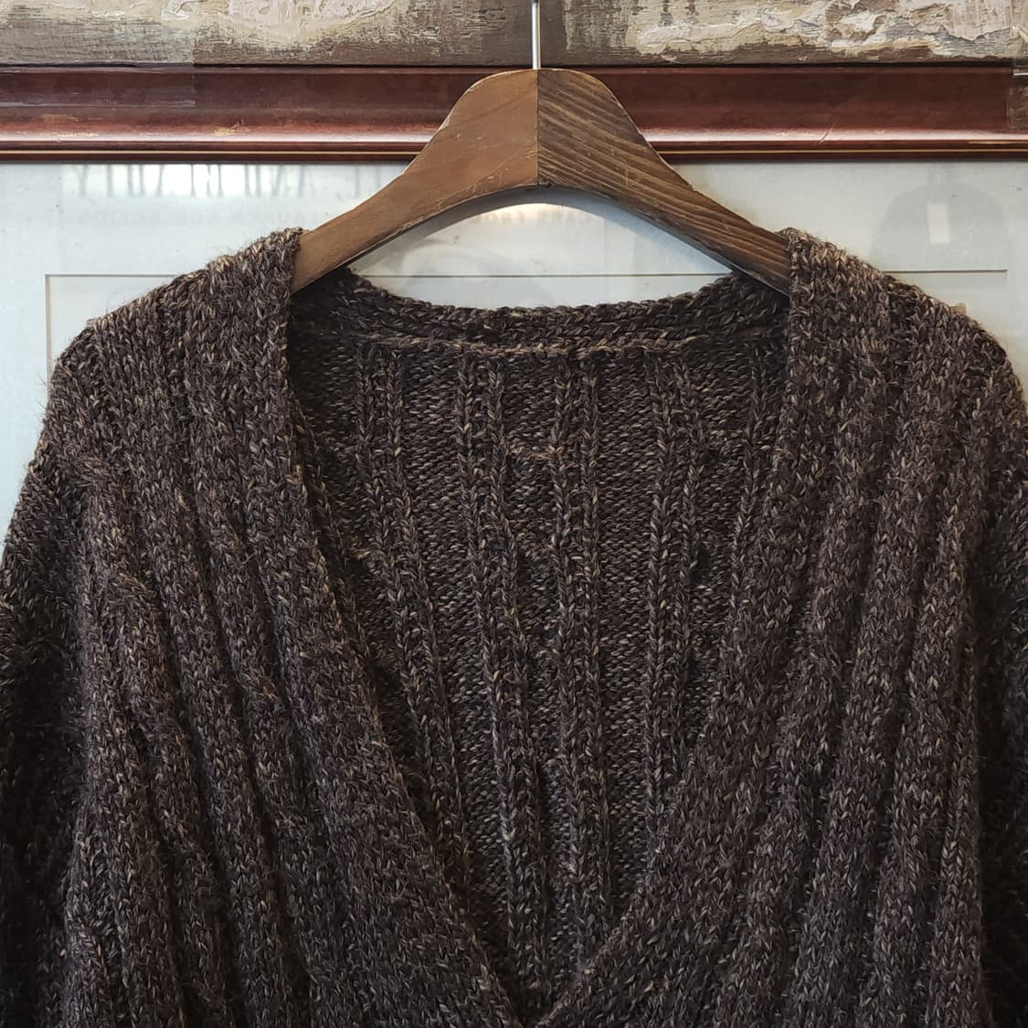 90s 프렌치 헨드메이드 울 가디건 헤비울 스웨터 빈티지 니트 꽈배기 L 상품이미지5