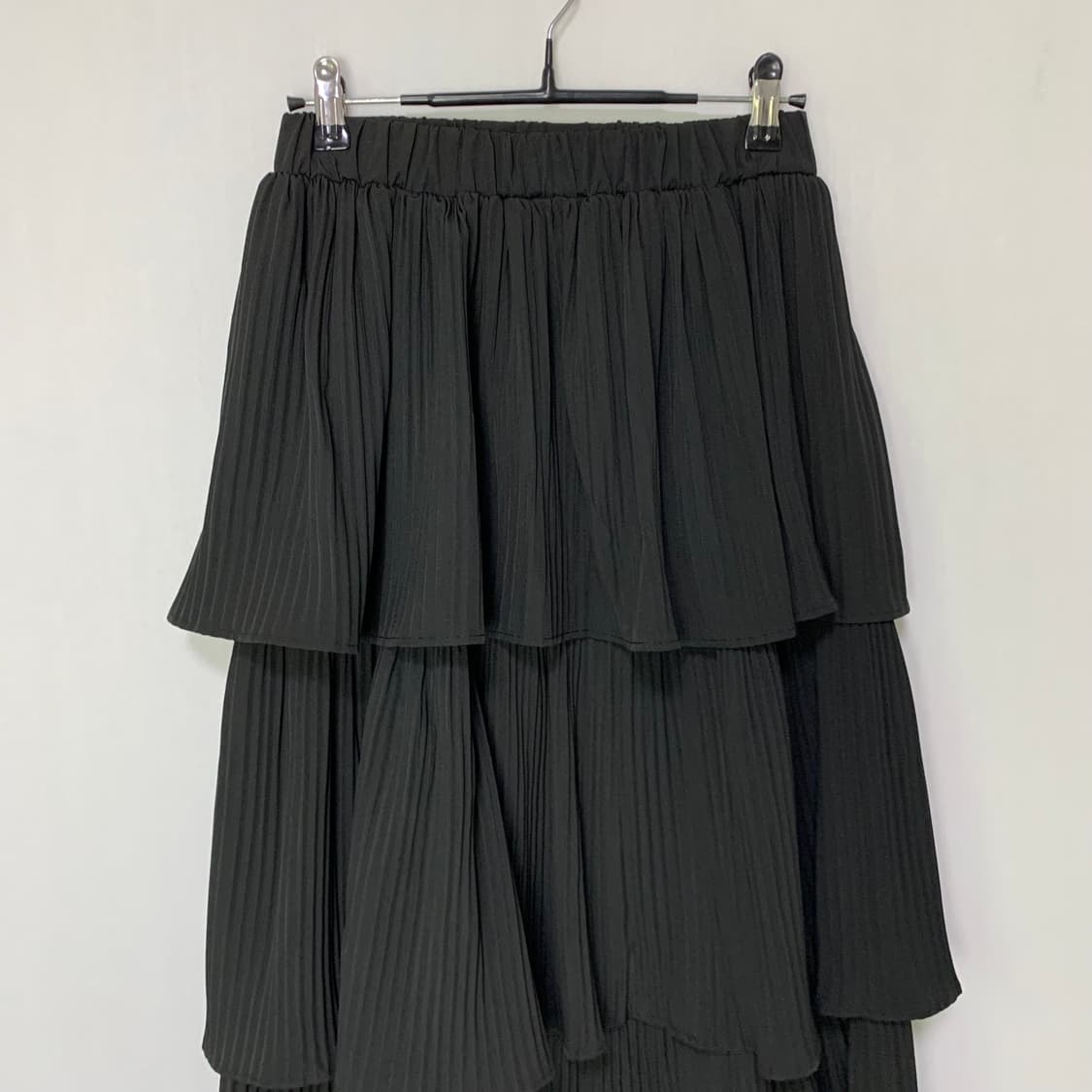 빈티지 밴딩 플리츠 캉캉 롱스커트 블랙 모리걸 상품이미지2