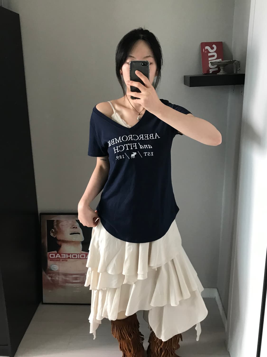 아베크롬비 자수로고 여성라인 브이넥 반팔티 상품이미지1