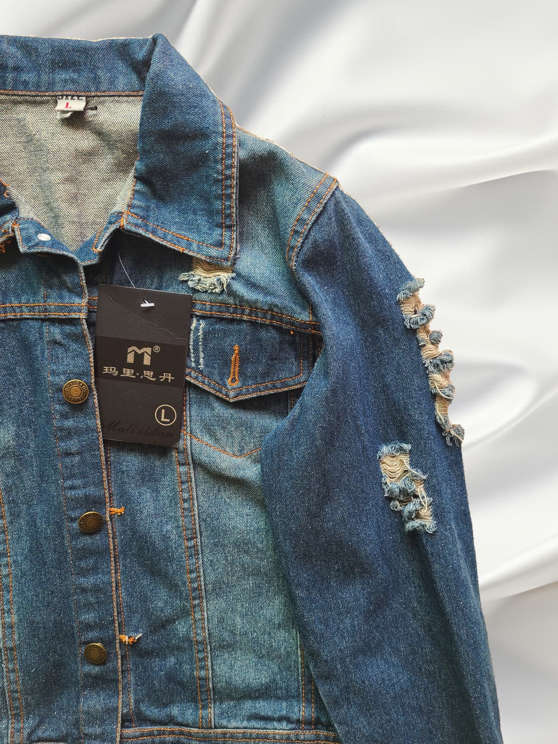 새상품 유니크 데미지 크롭 청자켓 (L) 상품이미지3