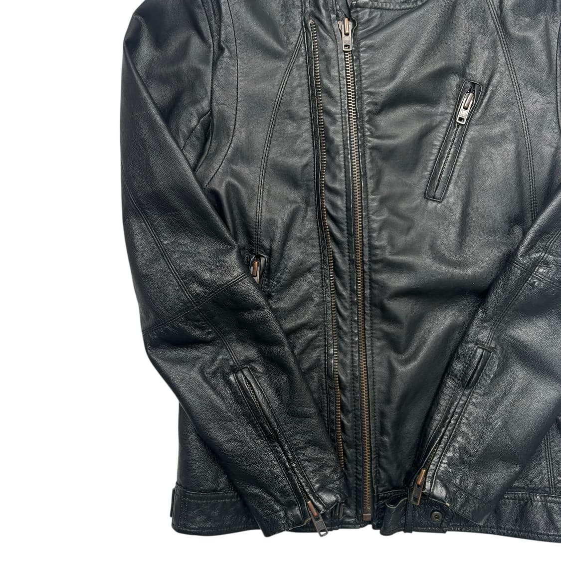 인더스트리 클로싱 빈티지 블랙 비대칭 레더 자켓 S 상품이미지3