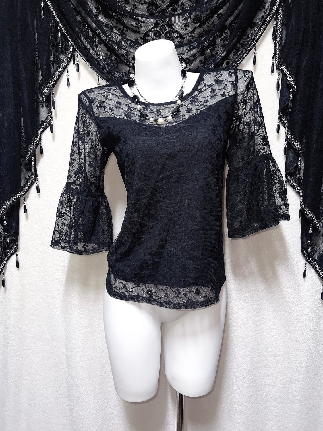 로맨틱고딕 고스 오네갸루 레이스 시스루 블라우스 탑 오리엔탈 페어리 핀터 상품이미지3