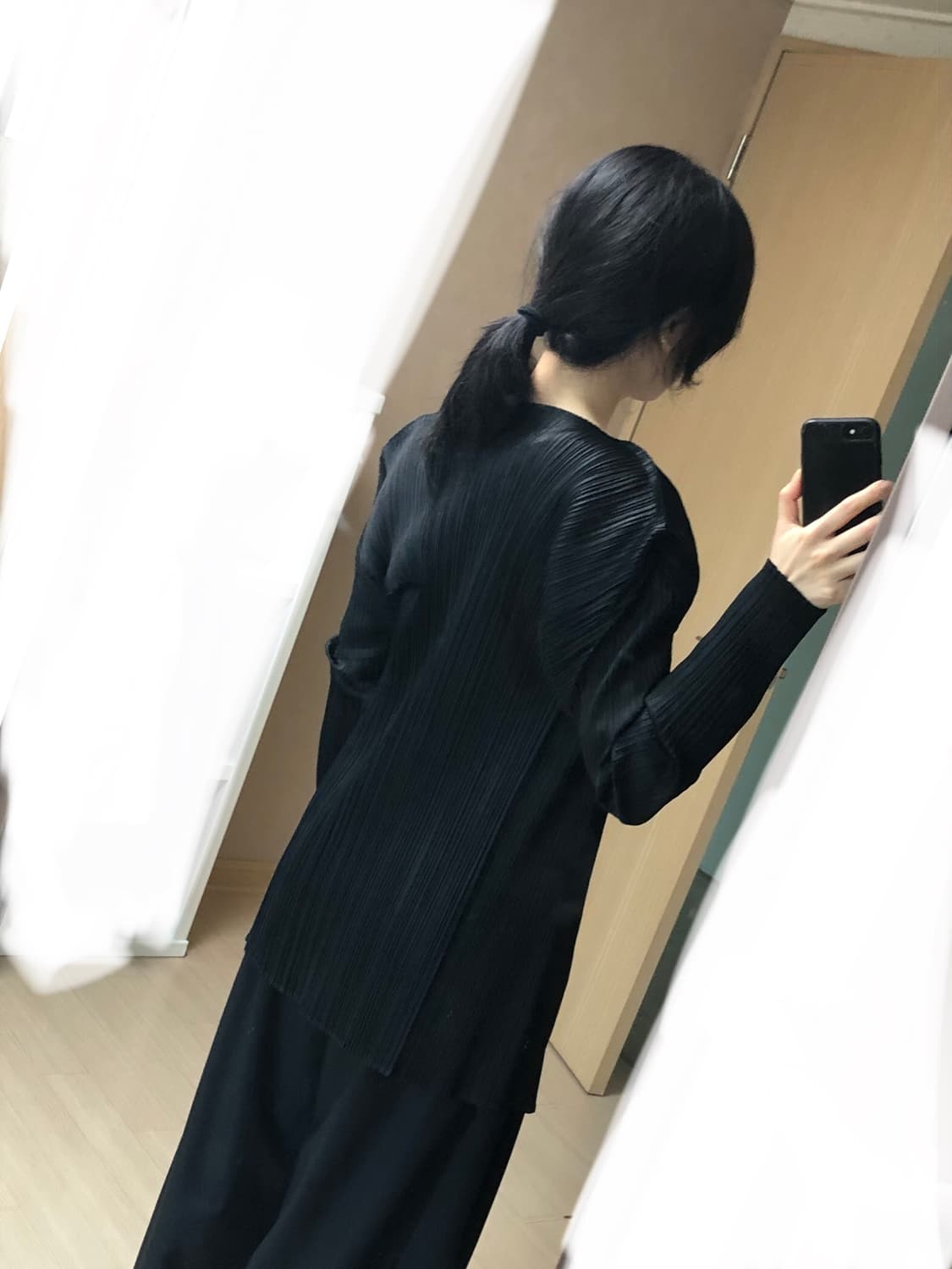 pleats please 플리츠플리즈 검정 노버튼 퍼프 롱 가디건 상품이미지5