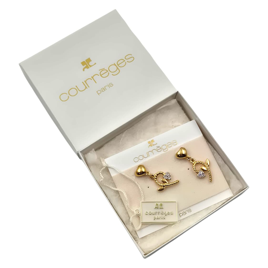 90s 프랑스 꾸레쥬 하트 꽃잎 드롭 이어링 상품이미지3