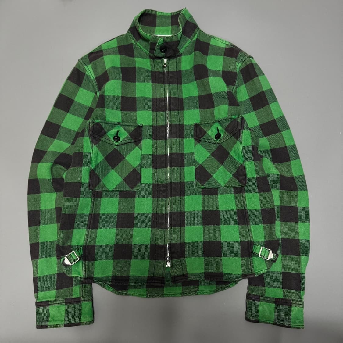 빔즈(BEAMS) 그린컬러 체크패턴 코튼 하이넥 라운드 컷 자켓 상품이미지8