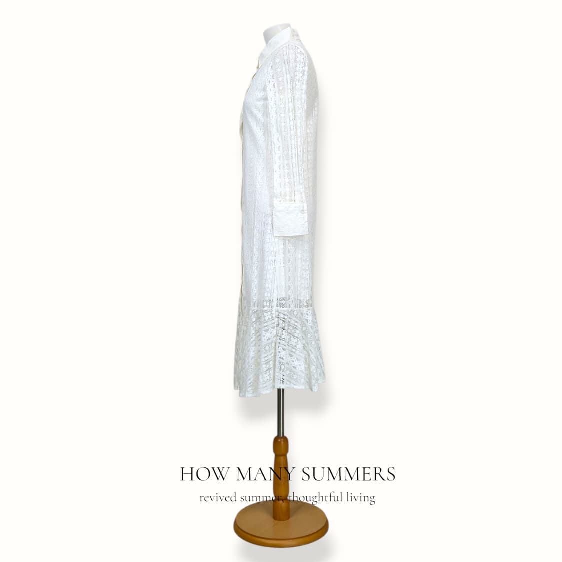 화이트 레이스 셔츠 롱 원피스 M 카라 플레어 시스루 상품이미지2