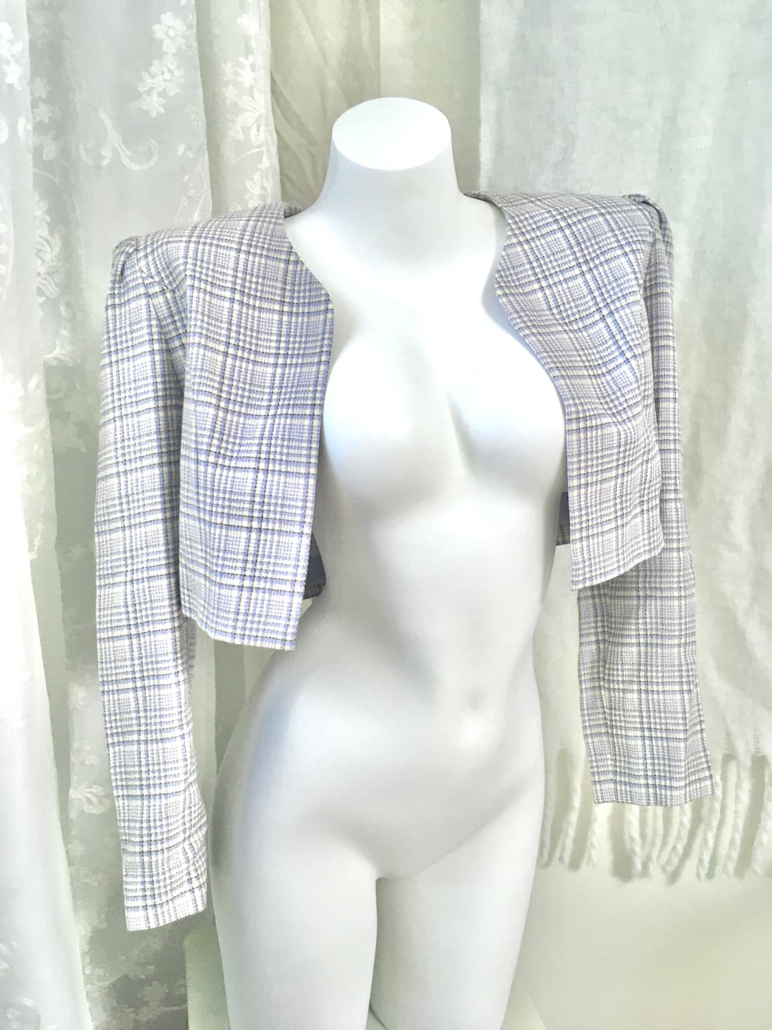 연보라 체크 크롭 블레이저 자켓 상품이미지2