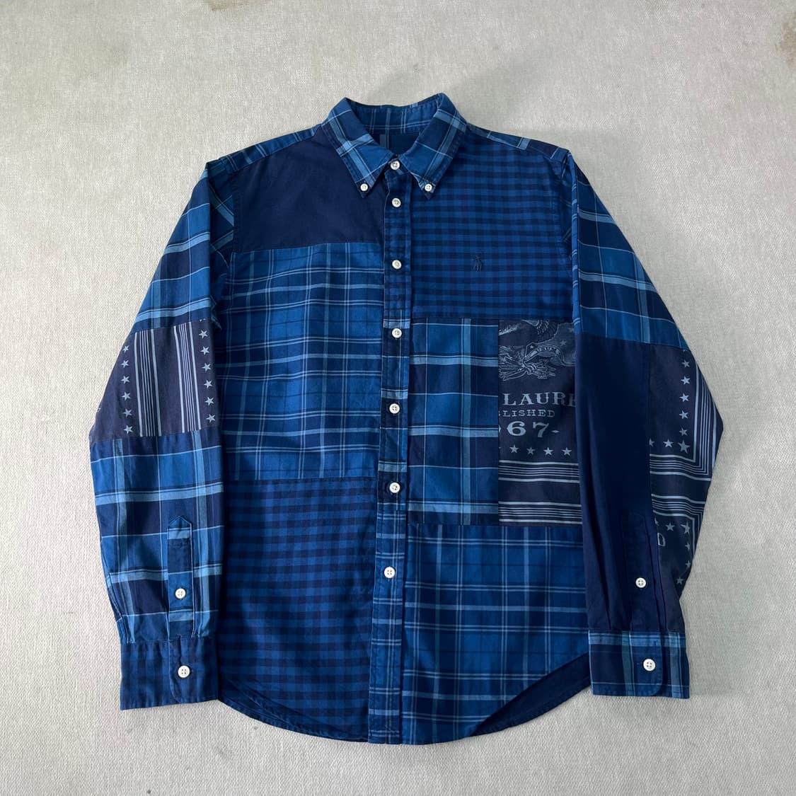 100 폴로랄프로렌 인디고 블루 패치 워크 셔츠 상품이미지1